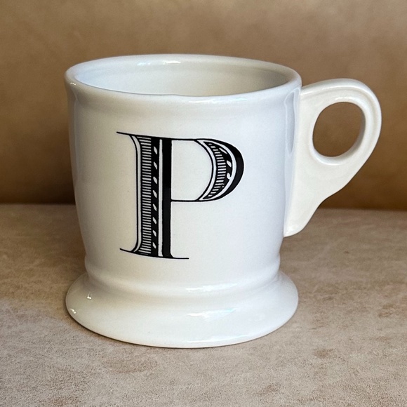 Anthropologie Monogram Initial Letter "P" Coffee Mug White/Black 16 oz. … - Picture 1 of 8